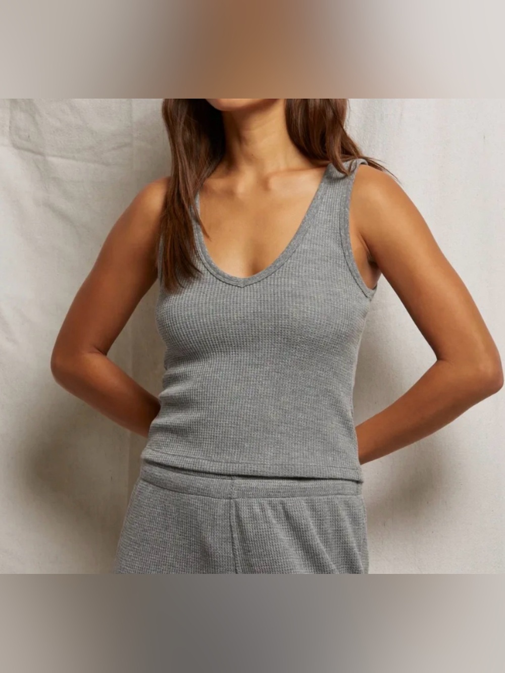 NEW PERFECTWHITETEE Hazel Waffle tank top in Heather Grey